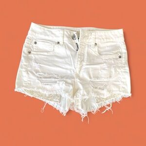 American Eagle Outfitters Women’s Hi-Rise Shortie White Distressed Denim Shorts